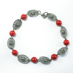 Pulseras Pulsera botón charro con coral en plata de ley BCF26C BCF26C BotonCharro
