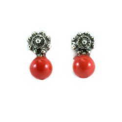 Pendientes Pendientes boton charro con coral en plata de ley BC00P-C BC00P-C BotonCharro