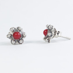 Pendientes Pendientes botón charro con piedras de coral en plata BCF48/C BCF48/C BotonCharro